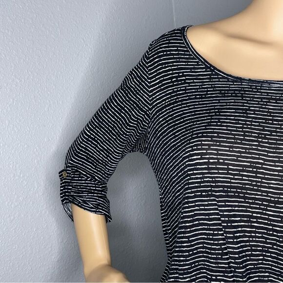 Charlotte Russe 3/4 Sleeve Horizontal Stripe Blouse Scoop Neck Black White Med - Picture 3 of 9